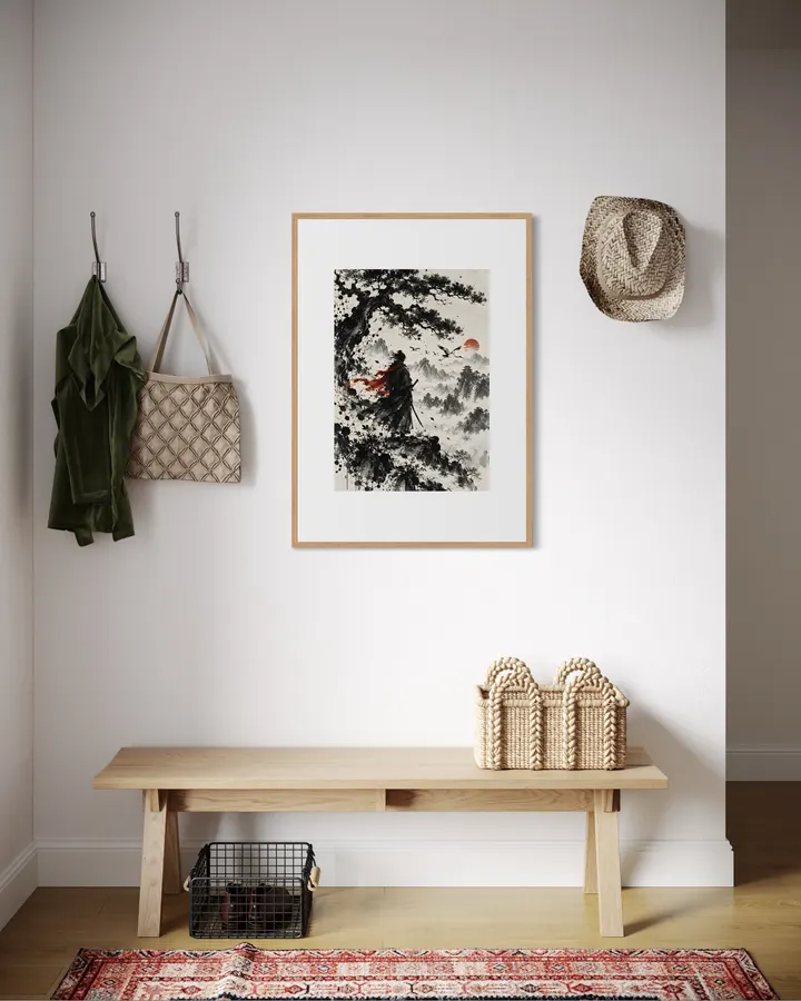 霧に佇む孤高の侍・日本の水墨画 | Lone Samurai in the Mist – Japanese Sumi-e Ink Art - konkapo00