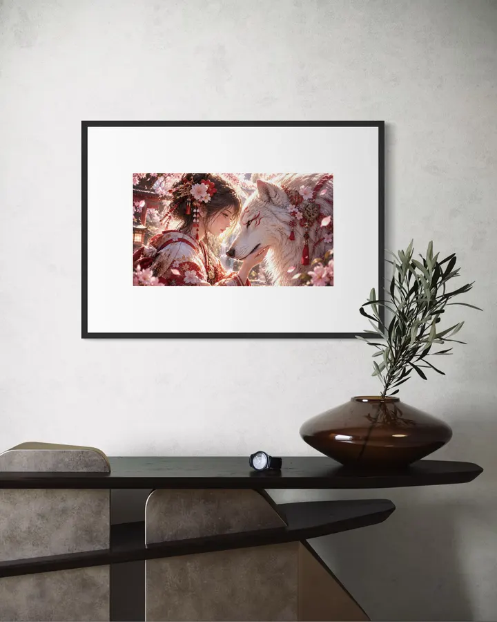 桜の姫君と白狼 ― 幻想の和風ファンタジー Princess and White Wolf Under the Cherry Blossoms – Japanese Fantasy Art - 都合賢一