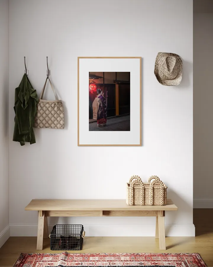 Purple Kimono, Glowing Red Lantern – Gion Maiko Photography Print