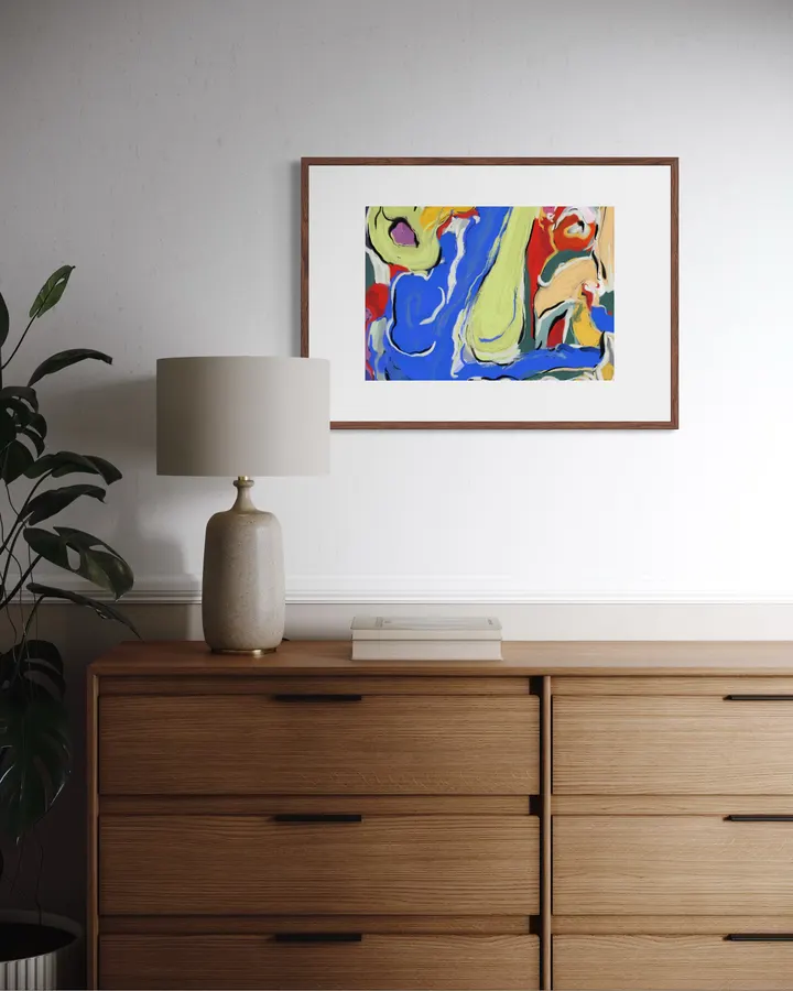 Vibrant Expressionist Swirls in Lapis & Ochre - Little Dean