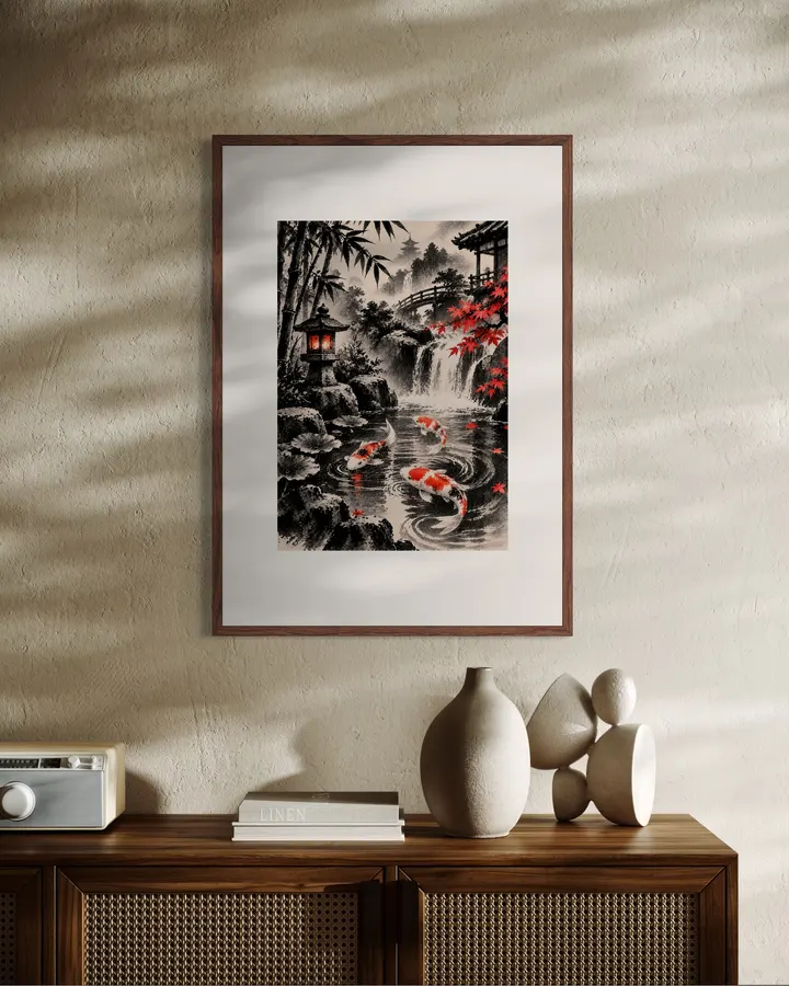 Crimson Koi — Sumi-e Japan
