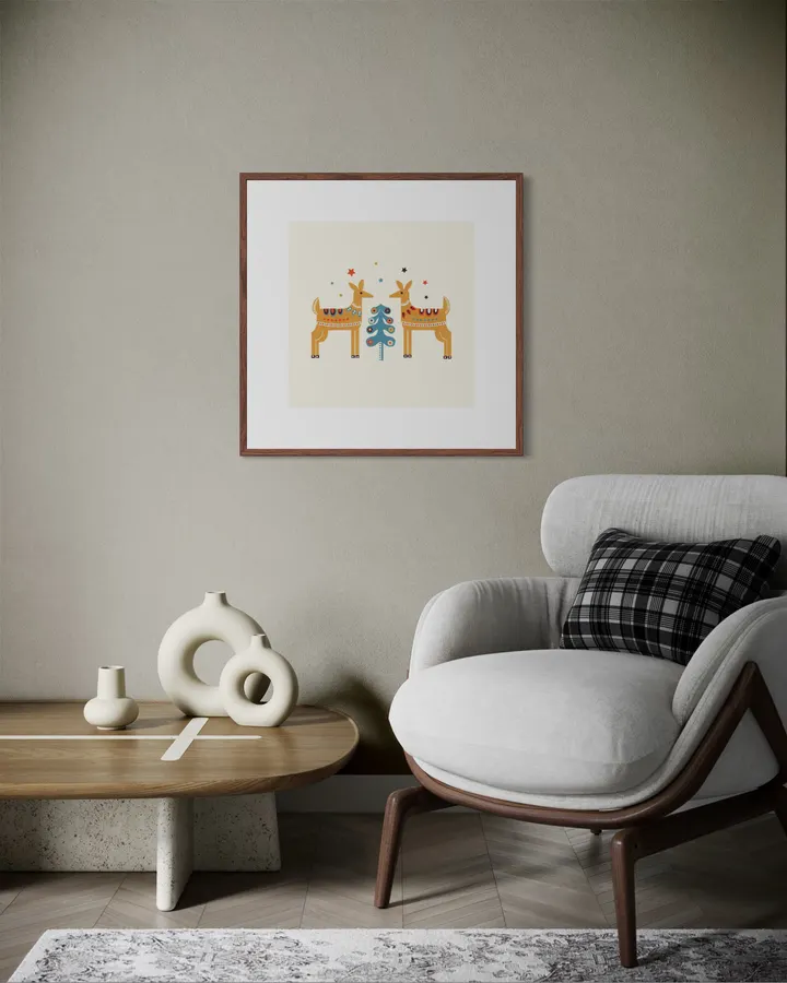 Folk Reindeer – Scandinavian Holiday Art Print - ShowMeMars