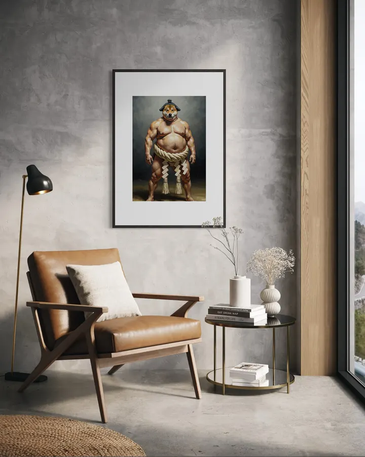 犬相撲レスラー肖像画Dog Sumo Wrestler Portrait - 縁糸