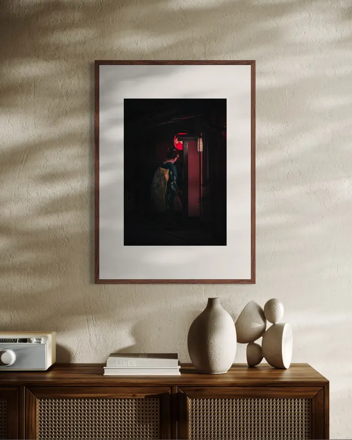 Maiko with Shamisen in a Gion Alley – Kyoto Night Photography Print
