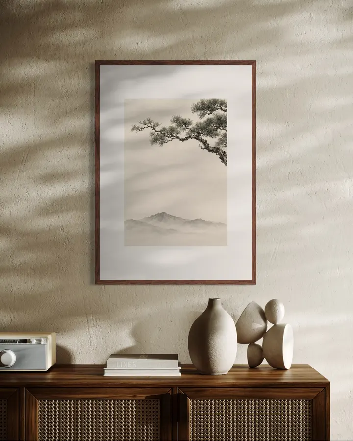 松をわたる雲 — 灰緑と墨の風景アート - 墨一筆