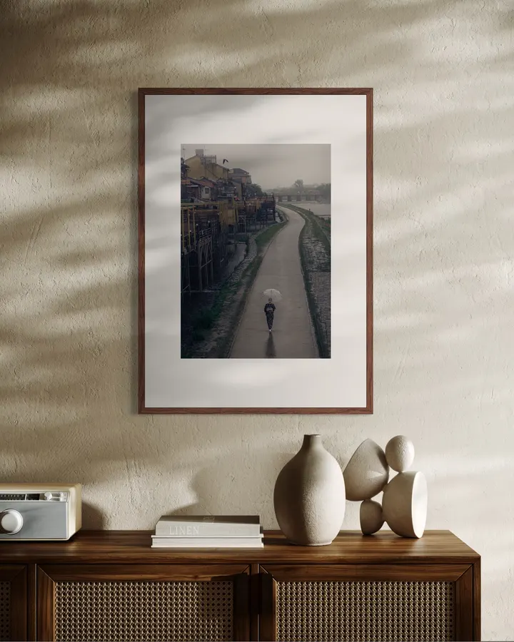 Kamo River Rainy Walk, Kyoto – Maiko Riverside Photography Print