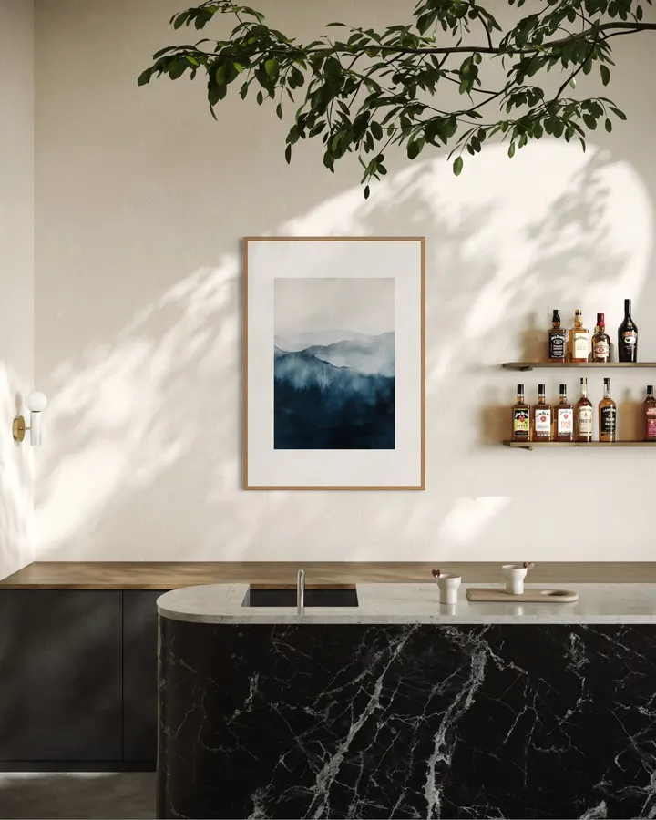 NAMI -波‐ White Echoes  Negative Space Mountain Art, Minimalist Japandi Canvas - Ck