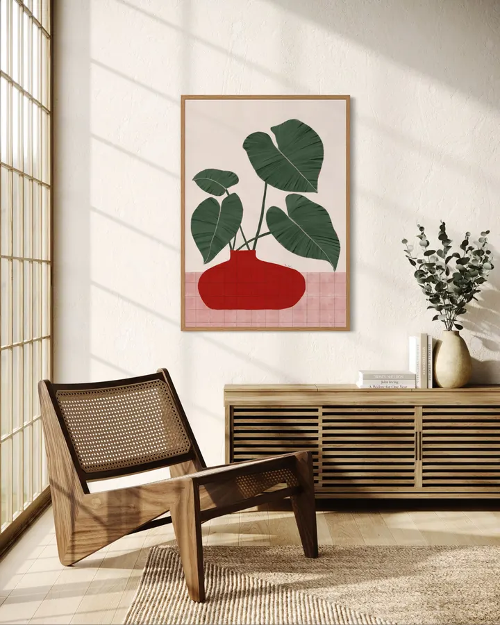 Philodendron in a Red Vase