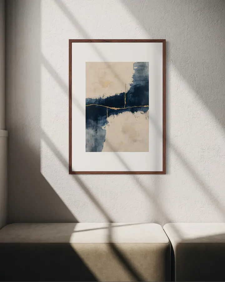 NAMI -波‐ Indigo Tide No.２  Wabi-Sabi Blue Abstract Wall Art, Japandi Canvas - Ck