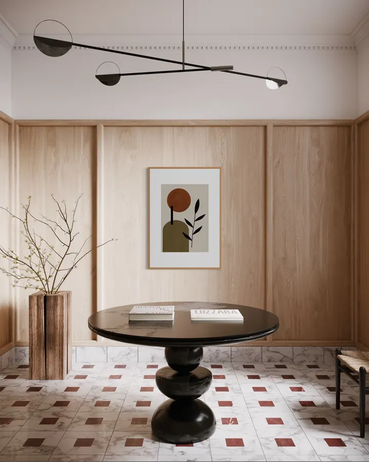 Mid-Century Organic Foliage & Terracotta Disc