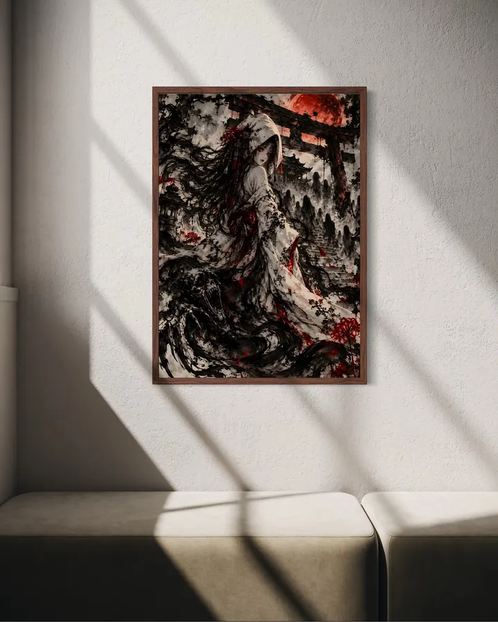 虚ろなる花嫁 | The Hollow Bride – Japanese Sumi-e Ghost Horror Art - konkapo00