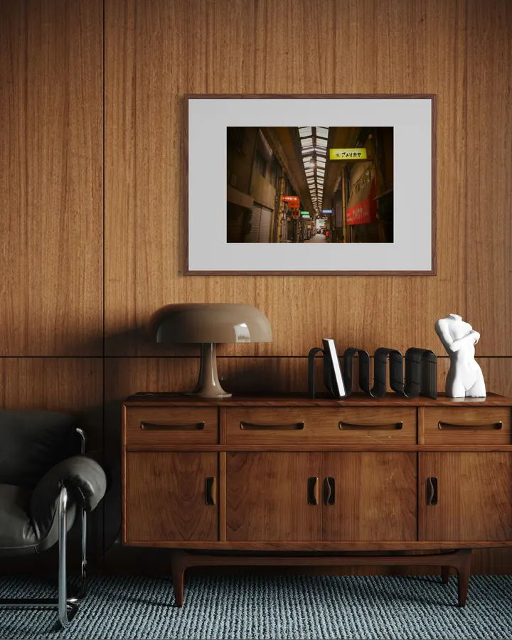 Showa Retro Japanese Arcade Alleyway Poster, Vintage Neon Sign & Alley Fine Art Photography
