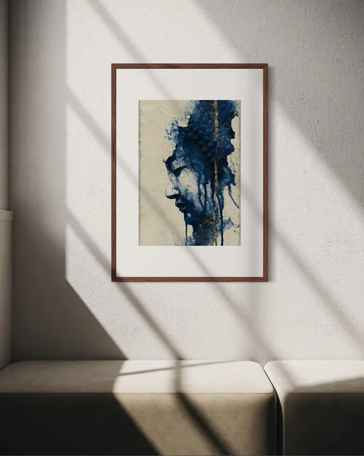 NAMI -波‐ Meditative Buddha No.1 Japanese Surreal Abstract Art, Indigo Zen Canvas Print - Ck