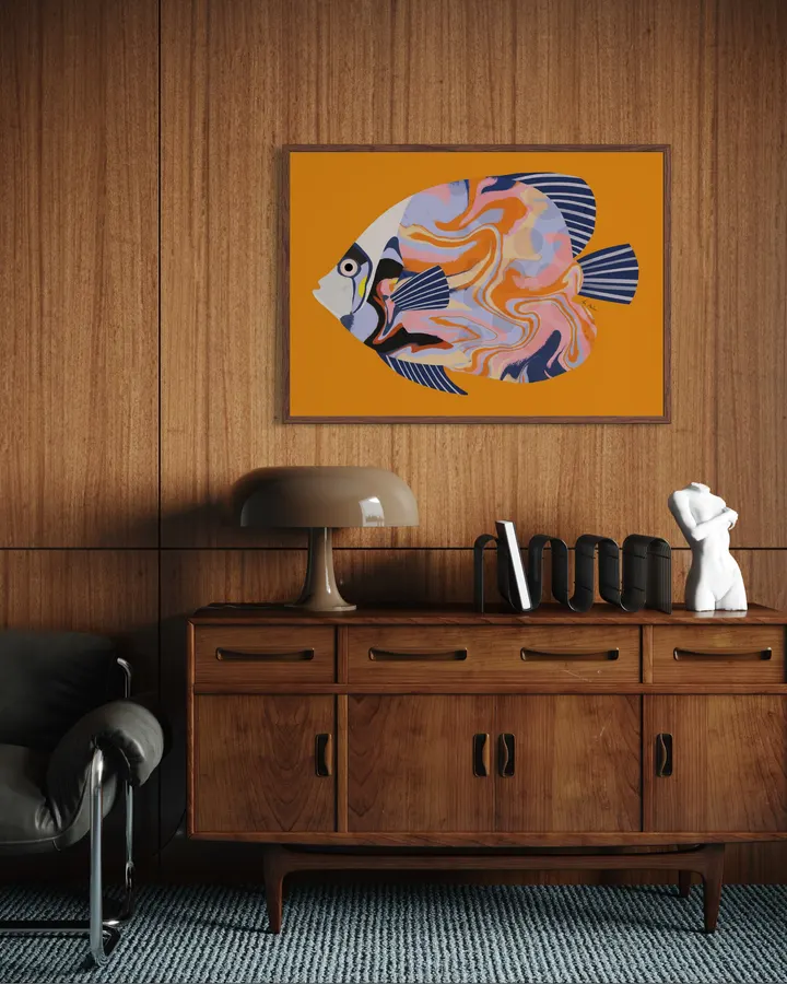 Marbled Tropical Fish on Orange - El buen limon