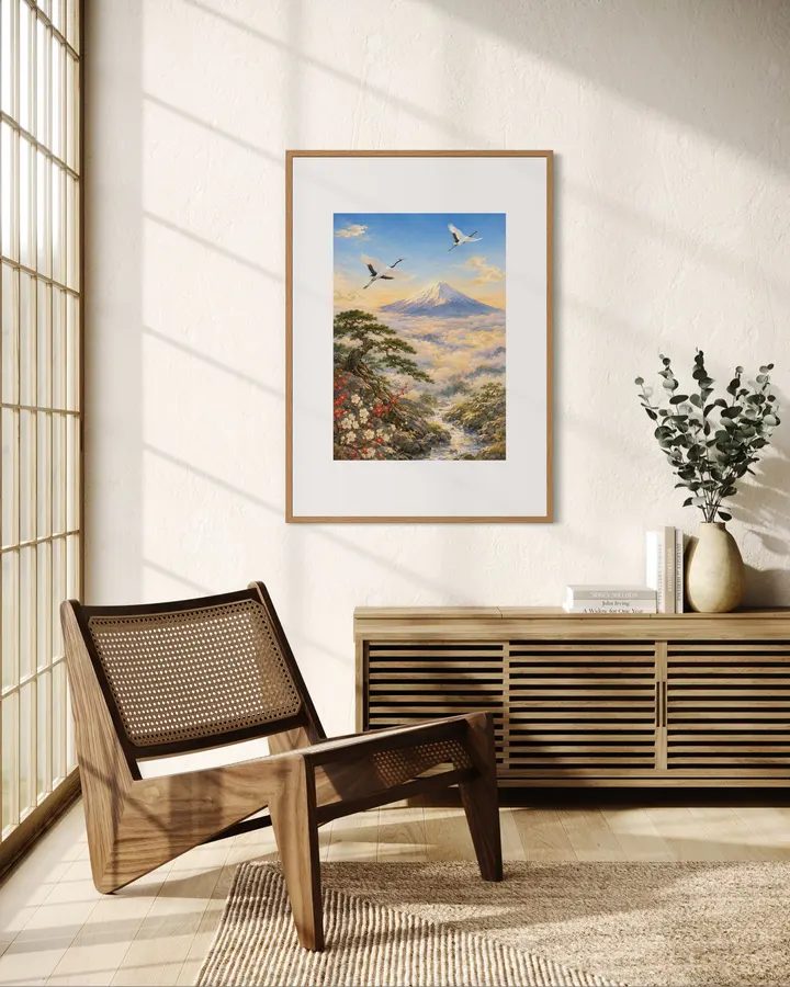 Cranes over Mount Fuji|富士山に舞う鶴