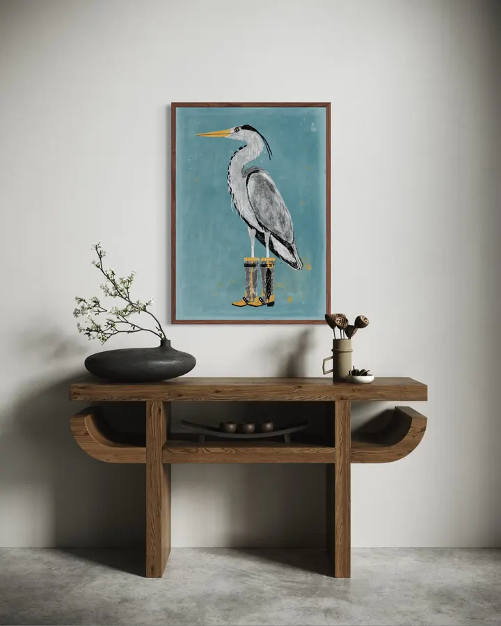 Grey Heron in Cowboy Boots - Anyone Can Yeehaw