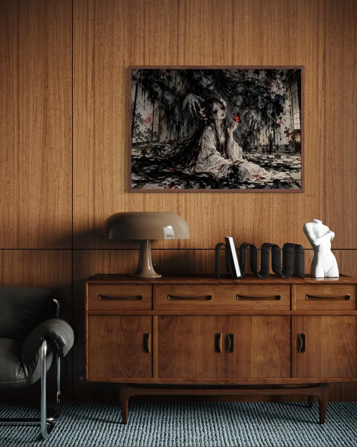 黒い涙|呪われた日本家屋の幽霊を描く幻想的な和風水彩ホラーアート | Black Tears – Haunted Japanese Watercolor Ghost Art
