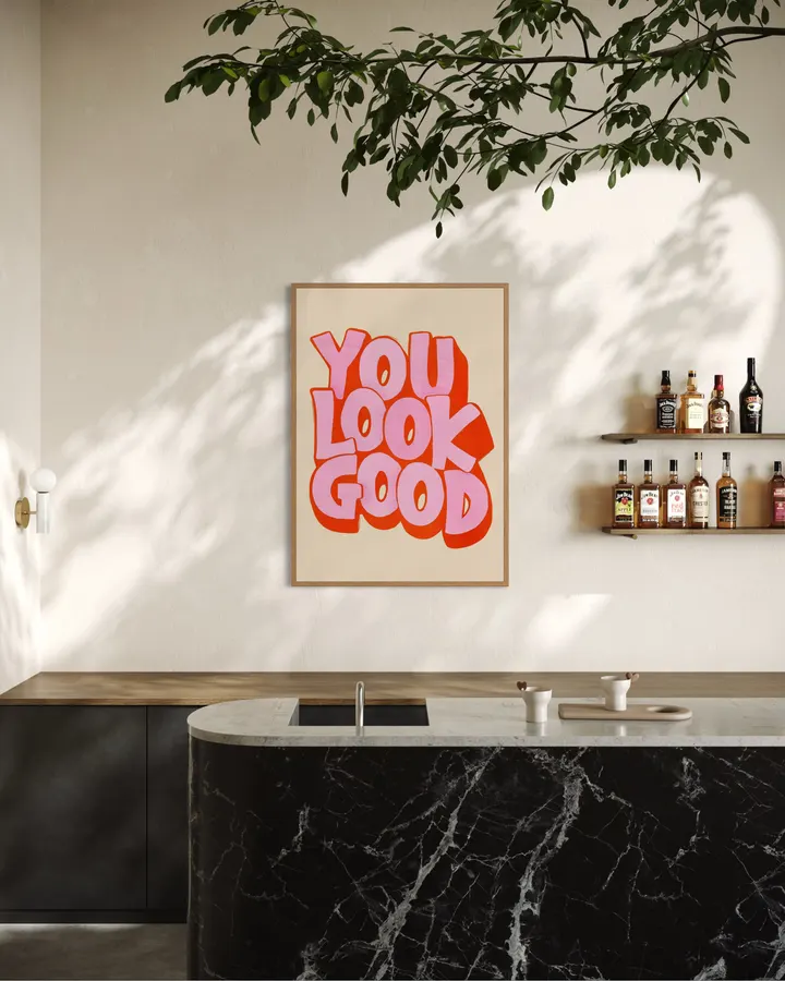 You Look Good – Pink & Orange Retro Typography Print - ShowMeMars