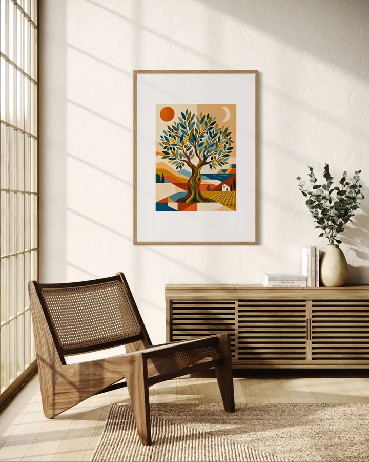 Olive Tree in a Geometric Landscape — Contemporary Art - Yuri Morino