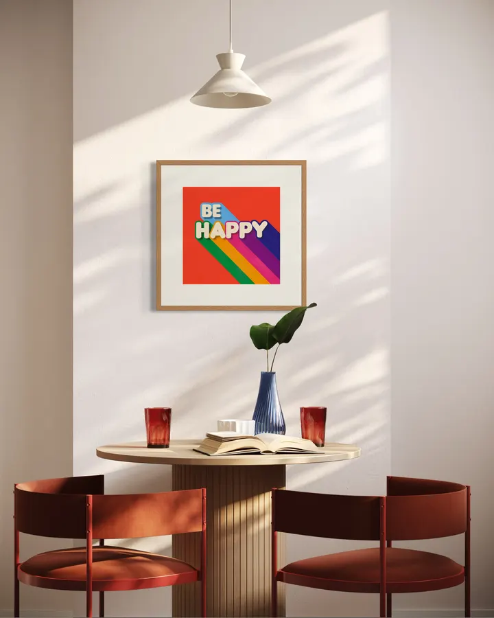 Be Happy – Colorful Retro Rainbow Typography Art Print - ShowMeMars
