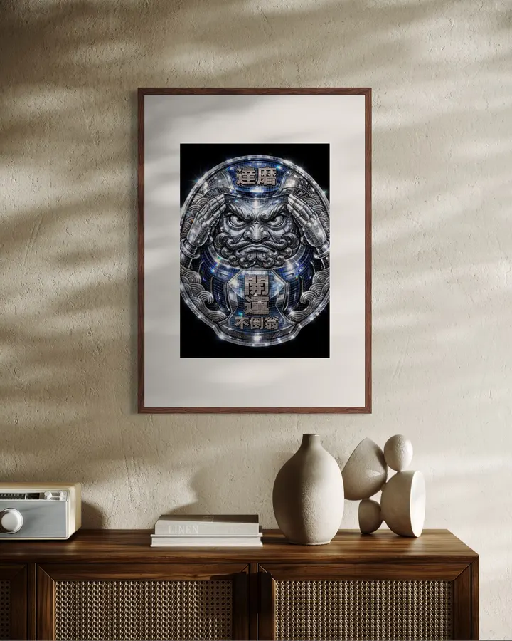 達磨ミラーメタリック青浮世絵Daruma Mirror Metallic Blue Ukiyo-e