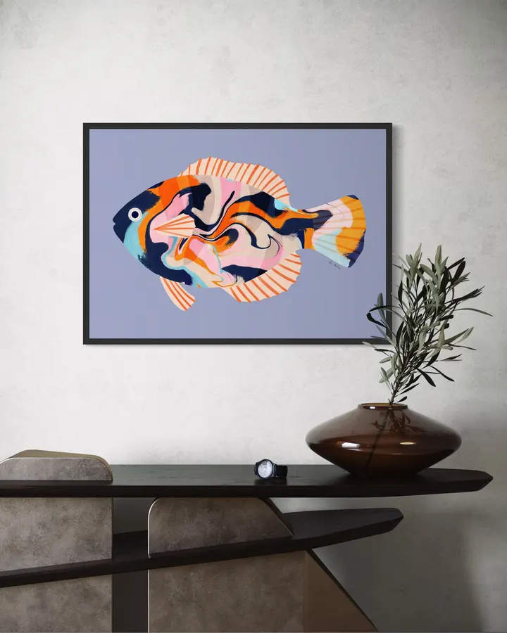Colorful Tropical Fish on Periwinkle - El buen limon