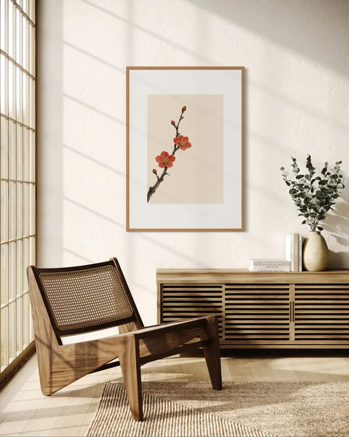 木瓜の朱点 — 墨枝と春の花 - 墨一筆