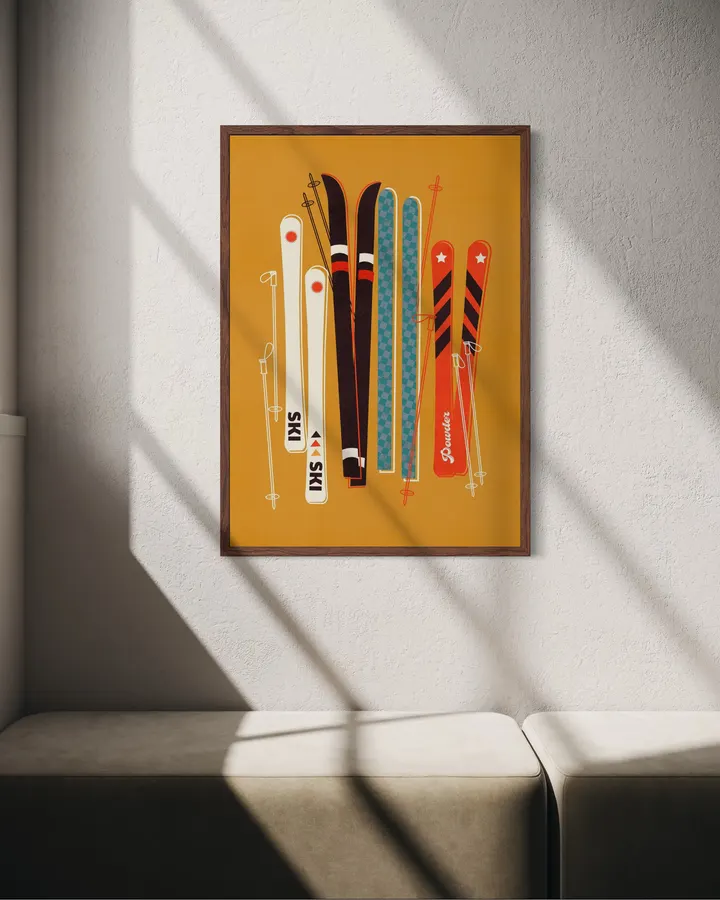 Vintage Ski Poster – Retro Ski Poles & Skis Illustration - ShowMeMars