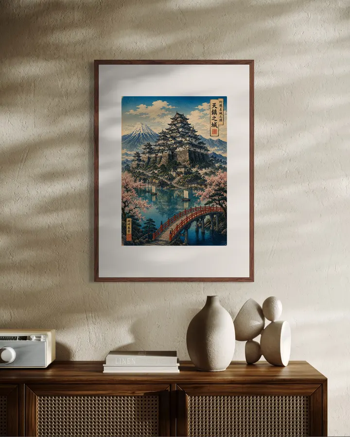 Original Japanese Castle Ukiyo-e Collection - Lakeside Castle