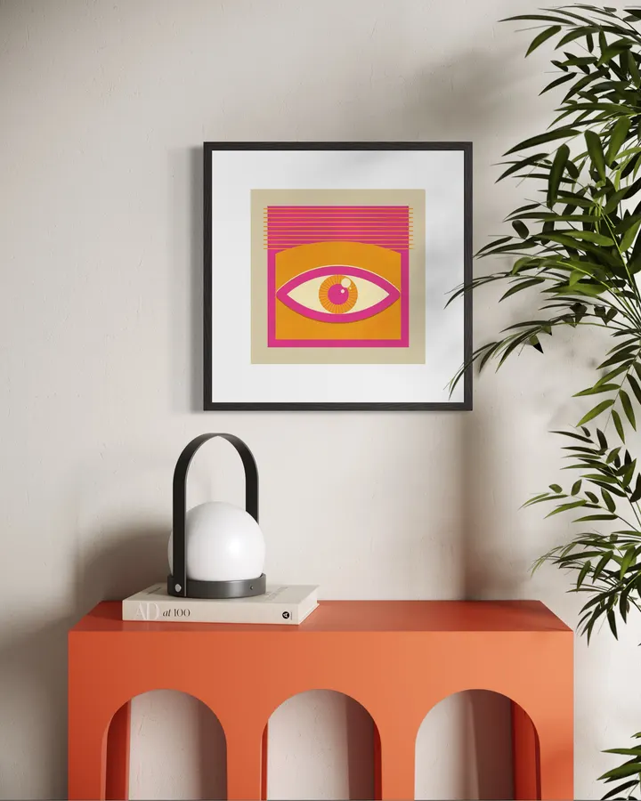 Geometric Eye – Pink & Orange Bauhaus Abstract Art Print - ShowMeMars