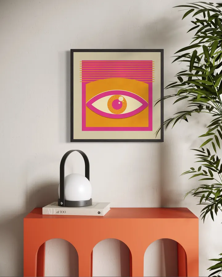 Geometric Eye – Pink & Orange Bauhaus Abstract Art Print - ShowMeMars