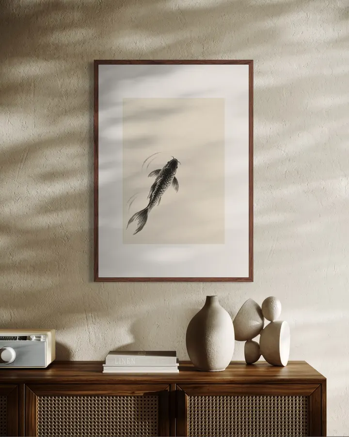 鯉のしじま — 墨と淡墨の魚アート - 墨一筆