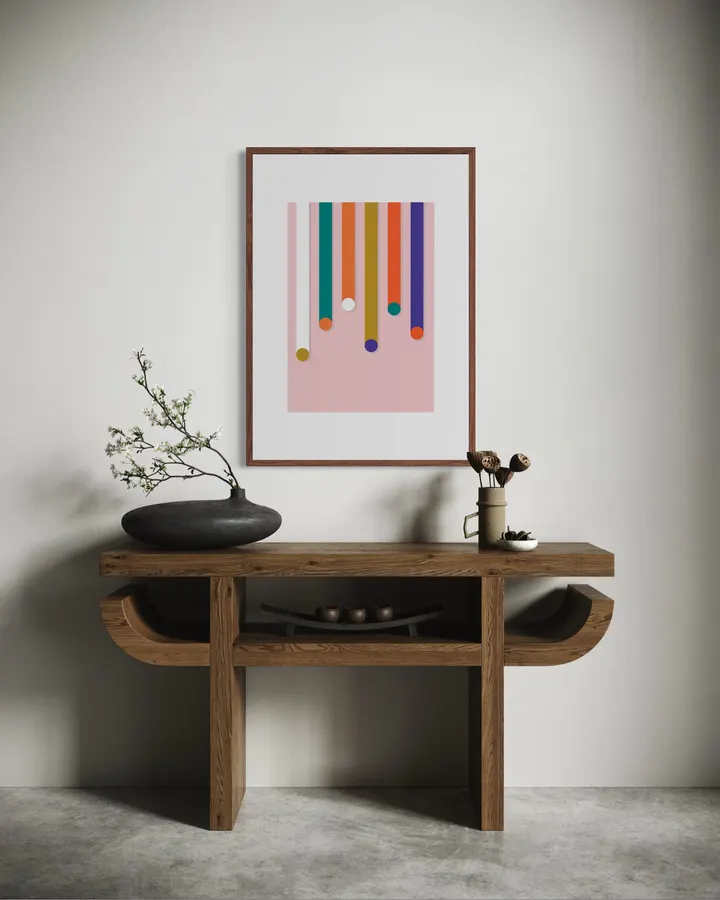 Geometric Stripes – Retro Pink Mid Century Modern Art Print