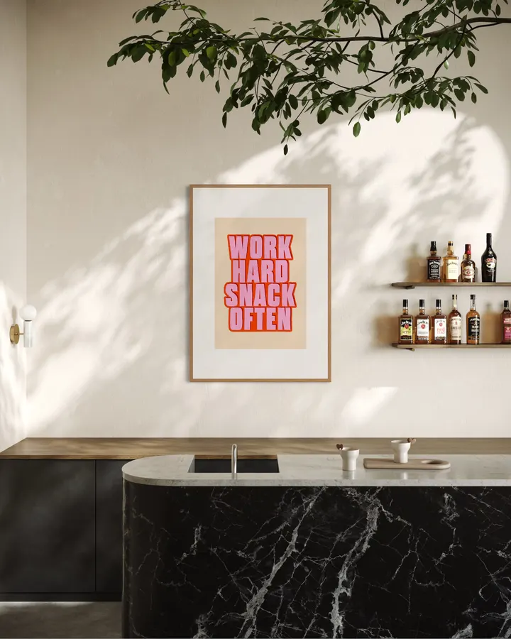 Work Hard Snack Often – Retro Pink Typography - ShowMeMars