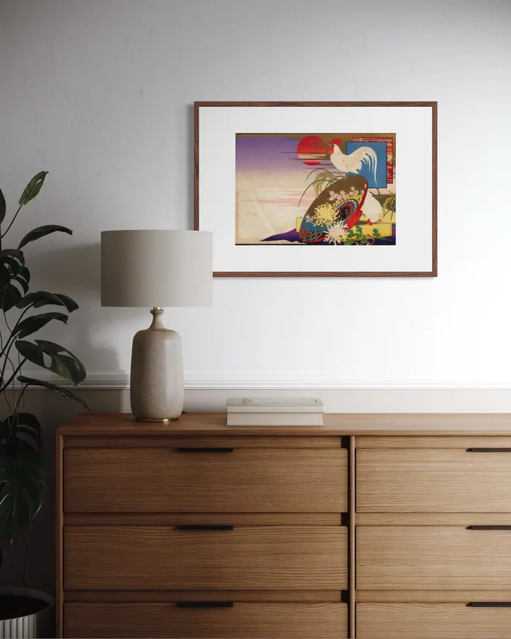 Rooster, Fan and Rising Sun