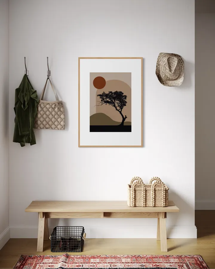 Solitary Tree & Terracotta Sun in Olive & Sand
