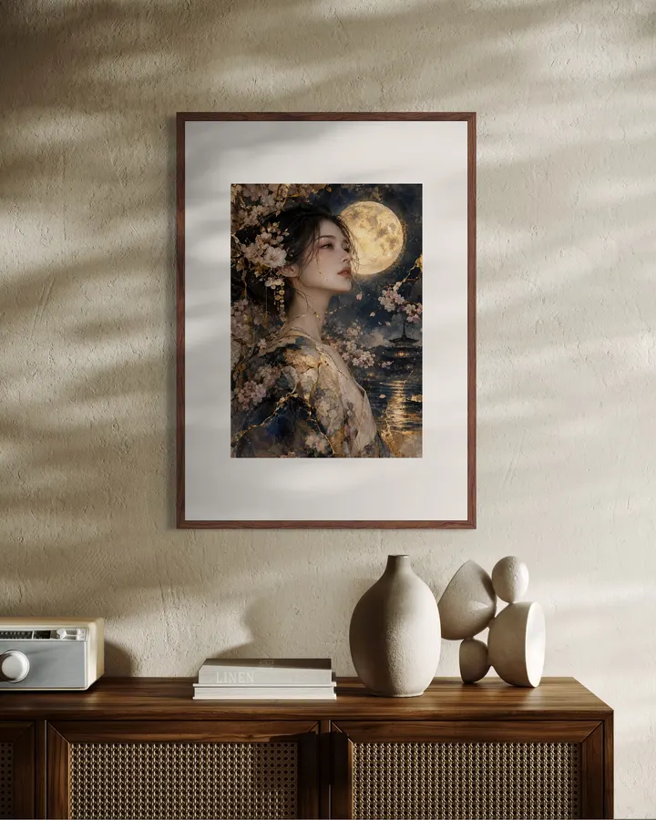 Japanese Kintsugi Female Portrait — Moonlight Silence - KINTSUGI LUMI