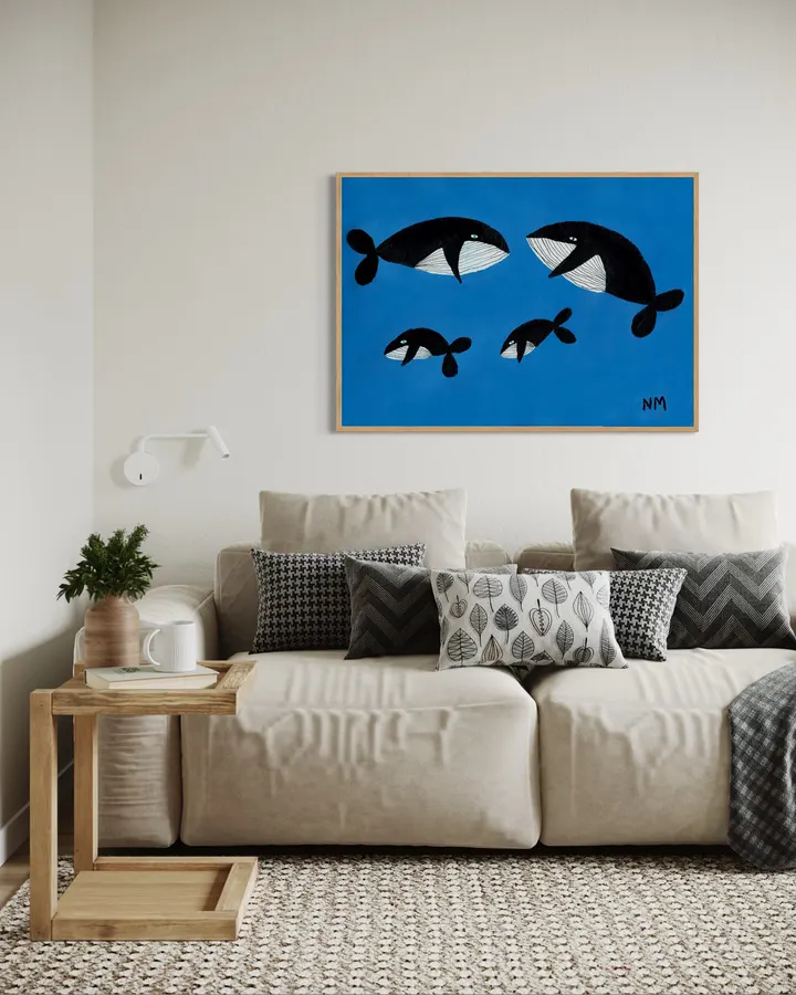 Whale family on blue. - Nancy McKie