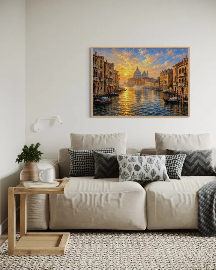 ヴェネツィア大運河の夕映え｜黄金の夕陽が輝くイタリア風景画｜高級インテリアアート・ジークレープリント - MASAYA YOSHII