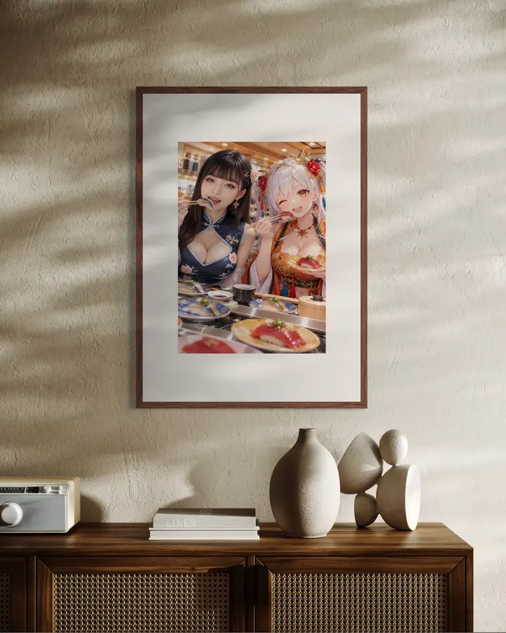 回転鮨を食べる美少女と美女 - 1124英太