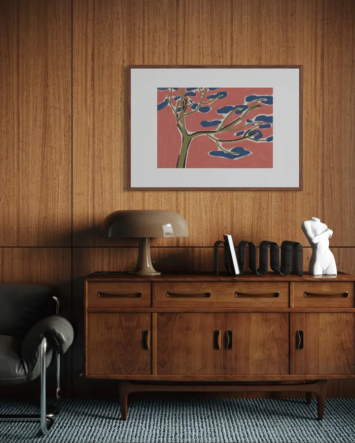 Japanese Pine Branches in Dusty Pink & Cobalt - Little Dean