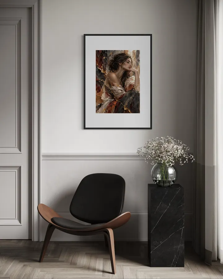 Kintsugi Japanese Earth Tone Art - Framed Terracotta Female Portrait Poster
