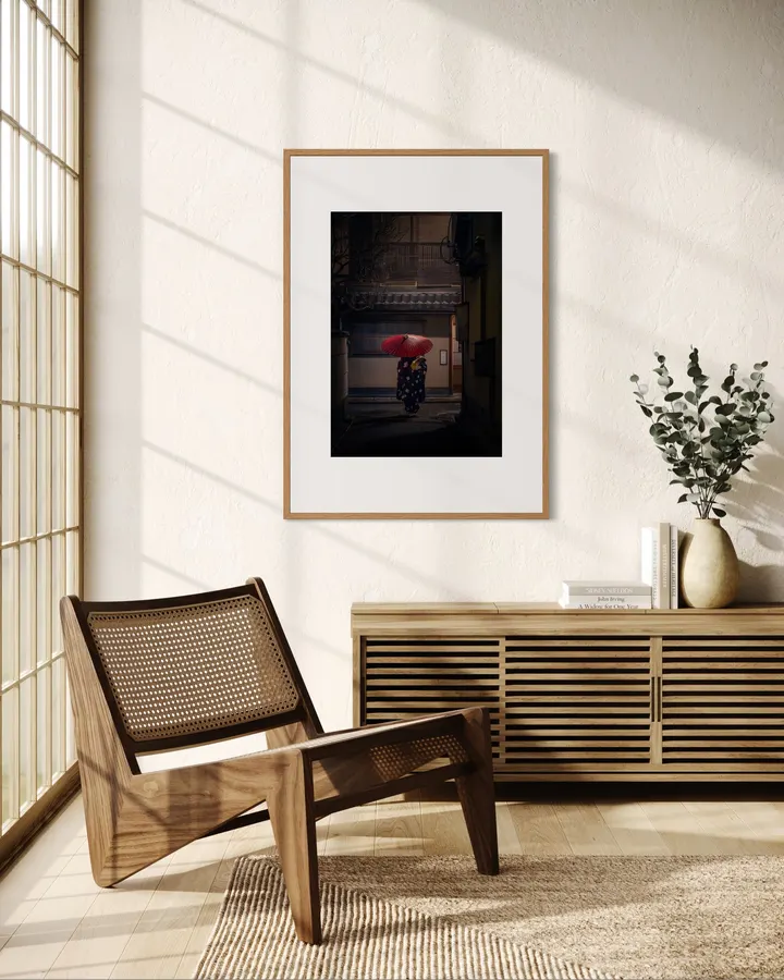 Kyoto Teahouse Doorway, Red Umbrella – Maiko Photography Print