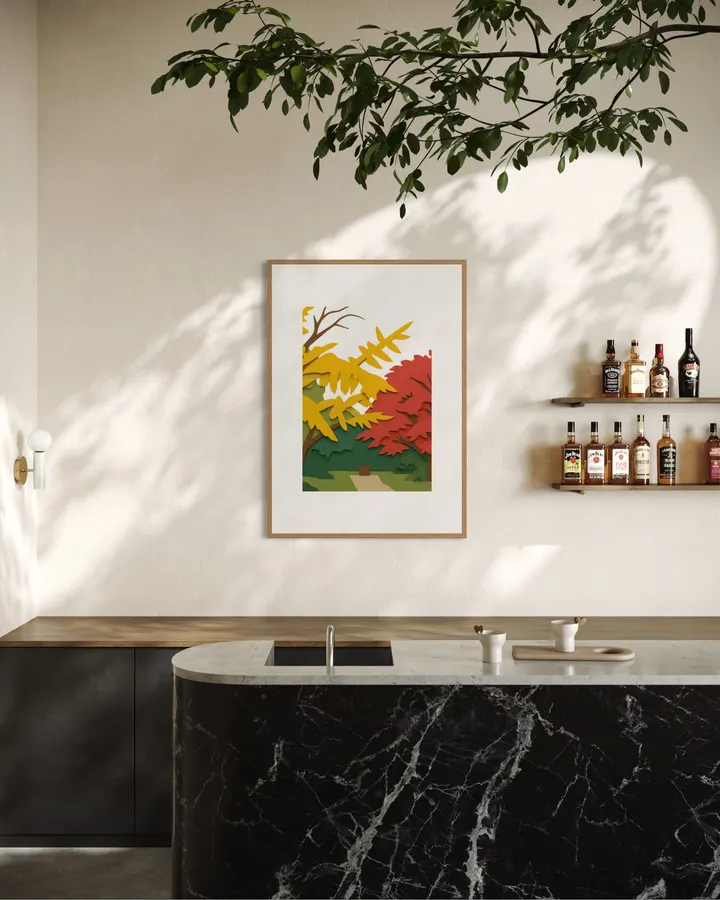 Autumn Layers — A Japanese Paper-Cut Inspired Landscape 紅葉のレイヤー — 日本の切り絵に着想を得た秋景色