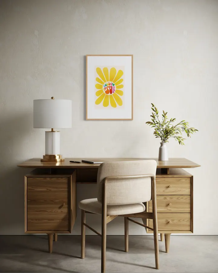 Follow The Sun – Retro Yellow Floral Typography Print - ShowMeMars