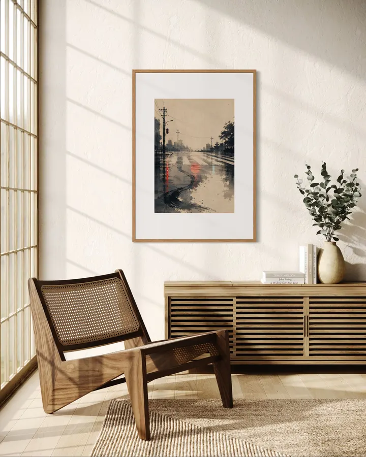 Japandi Rain Wall Art - Quiet Japanese Street Sumi Ink Fine Art Print - Sumi Street Japan