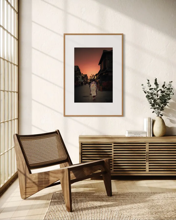 Gion Street at Sunset, Kyoto – Maiko Golden Hour Photography Print