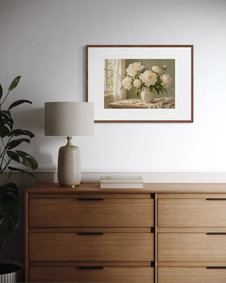 朝の光と白牡丹-White Peonies in Morning Light - Kojiron