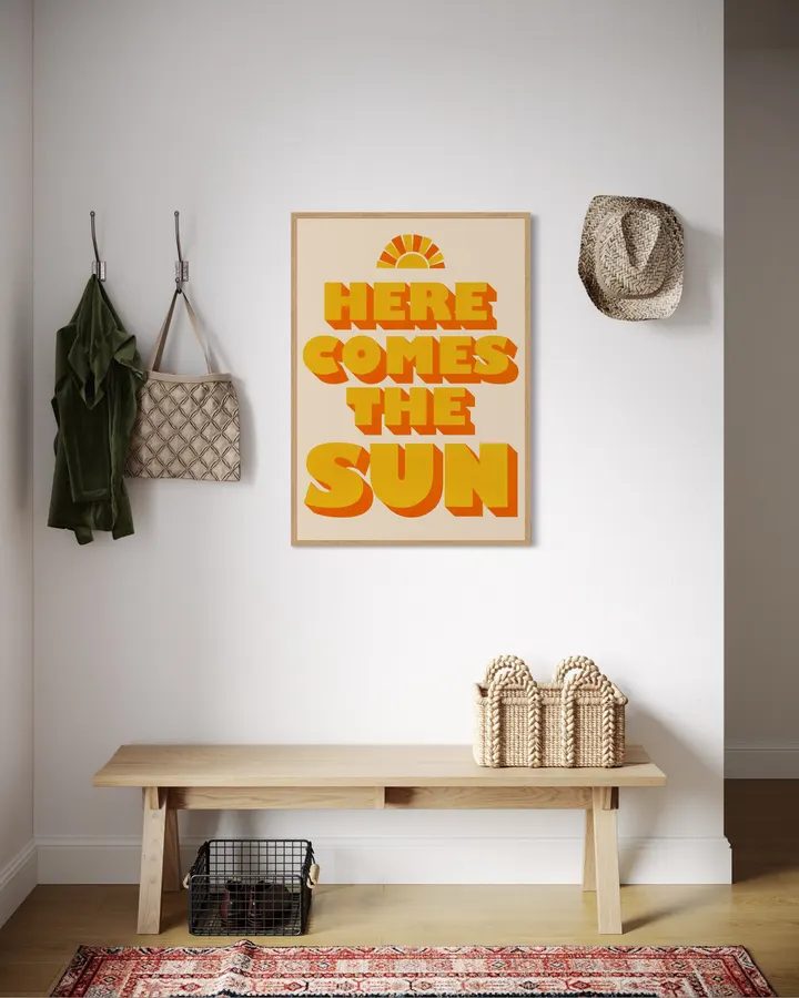 Here Comes The Sun – Retro Yellow Typography Print - ShowMeMars
