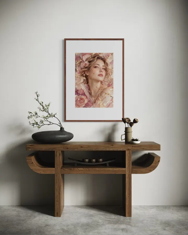 Kintsugi Japanese Dusty Rose Art - Framed Elegant Floral Portrait Poster